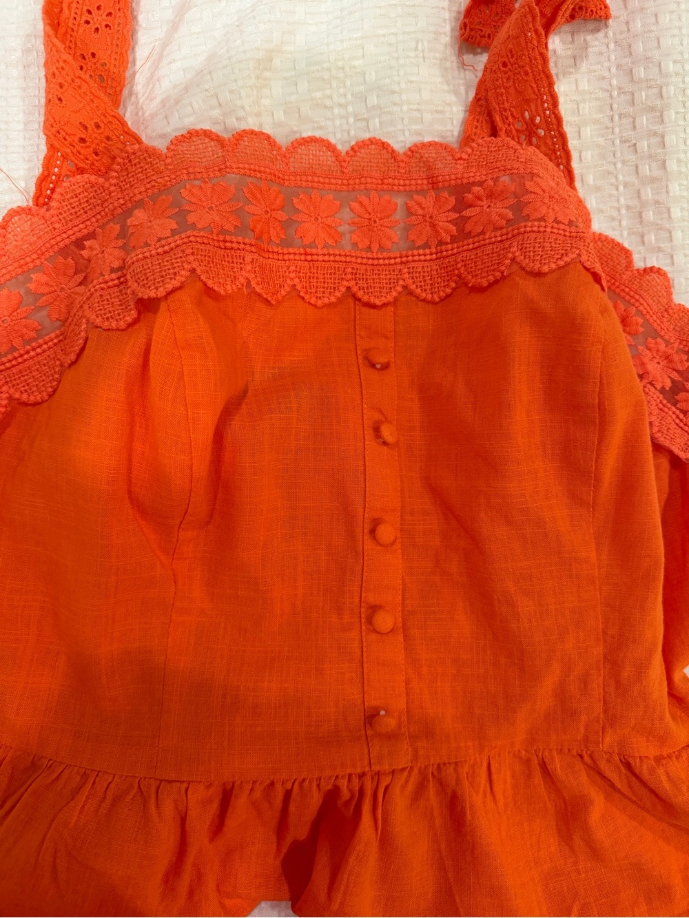 Women's Orange Eyelet-Trim Button-Front Casual Tank Top